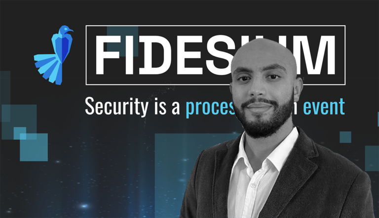 Chadi Sebbar in front of the Fidesium logo and the line Security is a process not an event